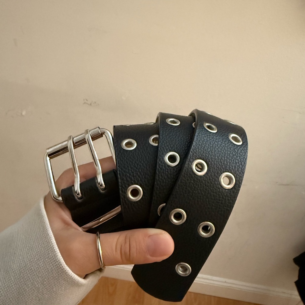 Black Leather Belt with Silver Buckle